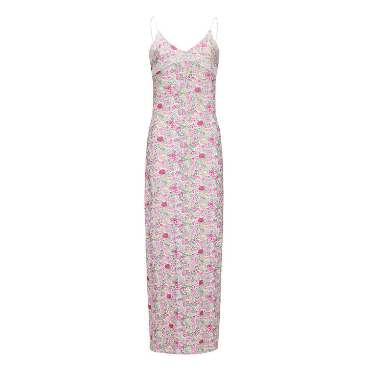 Levoire | Robe Maxi Bodycon Fleurie à Décolleté en V sexy Rosa