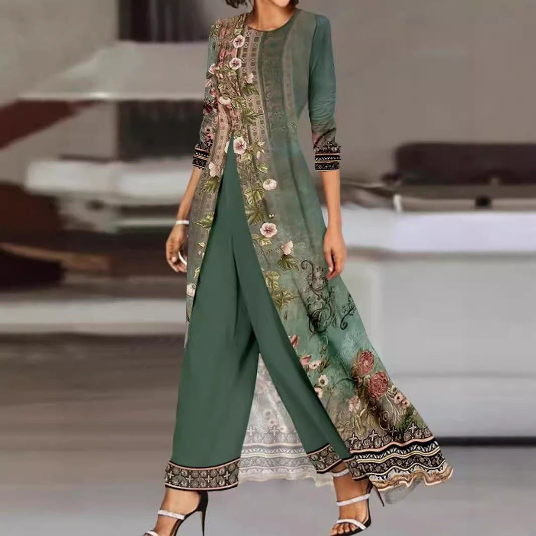 Levoire | Imprimé col rond robe-pantalon ensemble