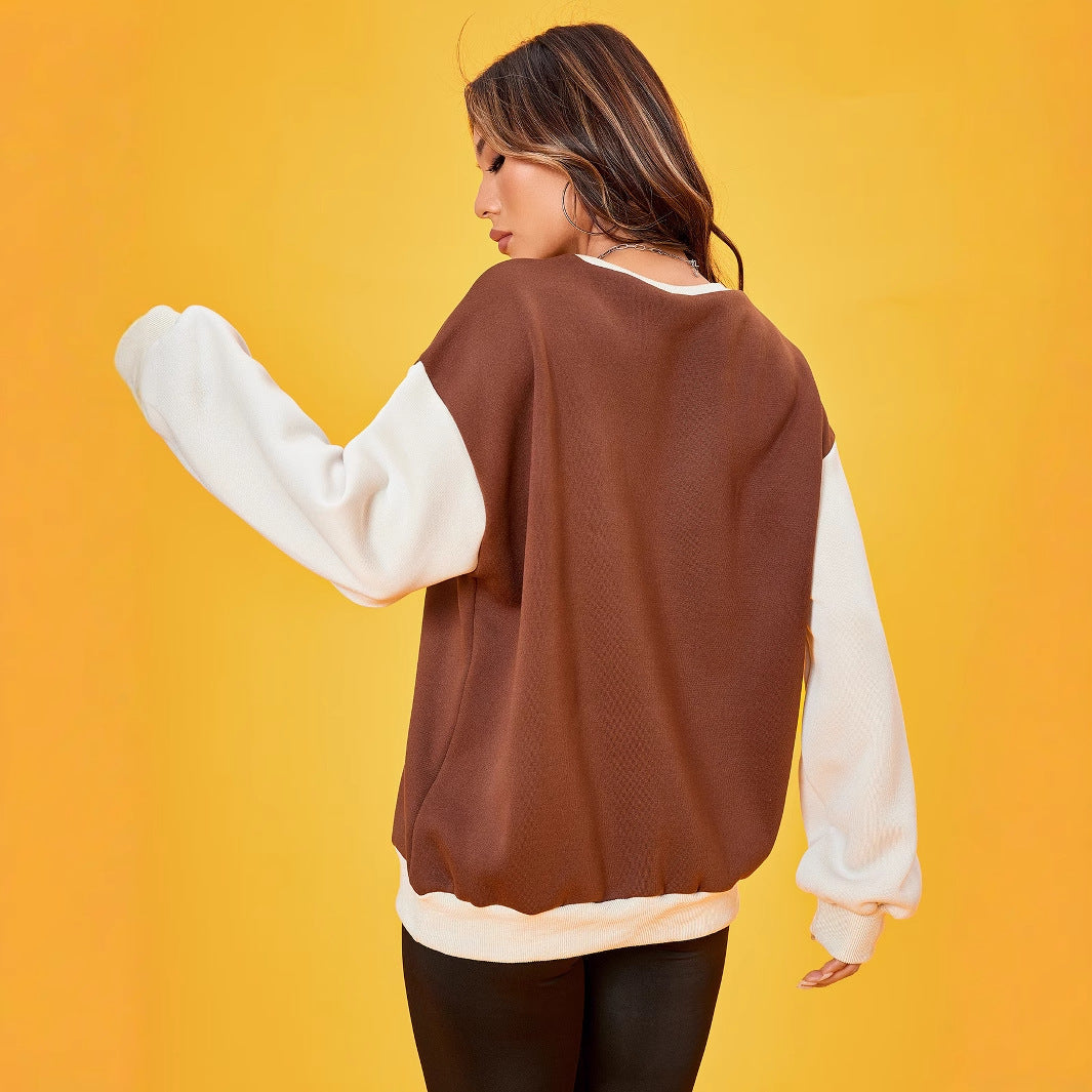 Sweatshirt pour femmes avec des manches bouffantes décontractées et un logo décoratif Levoire