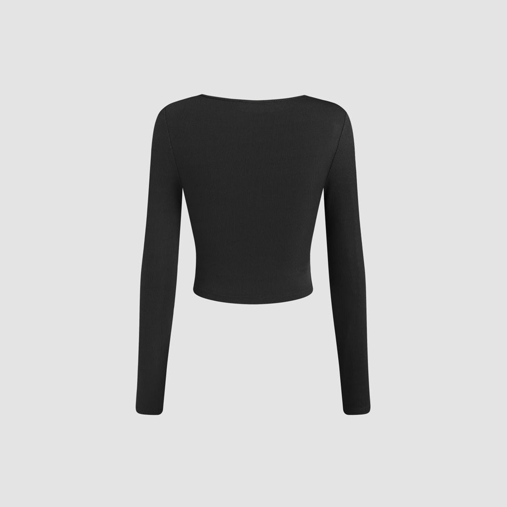 Chemisier cropped à manches longues pour femmes avec un design drapé sophistiqué et un col rond tendance Levoire