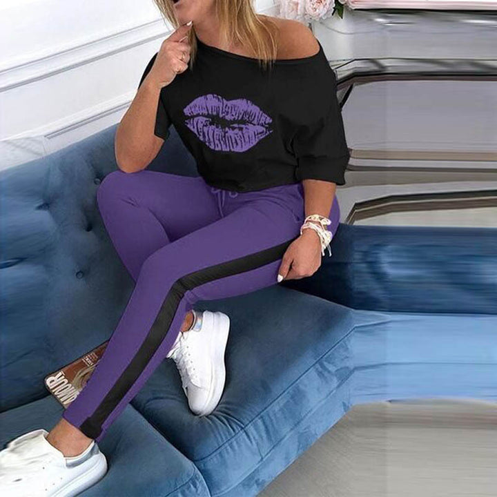Sweatshirt à motif lèvres pour femmes et leggings sportifs Levoire