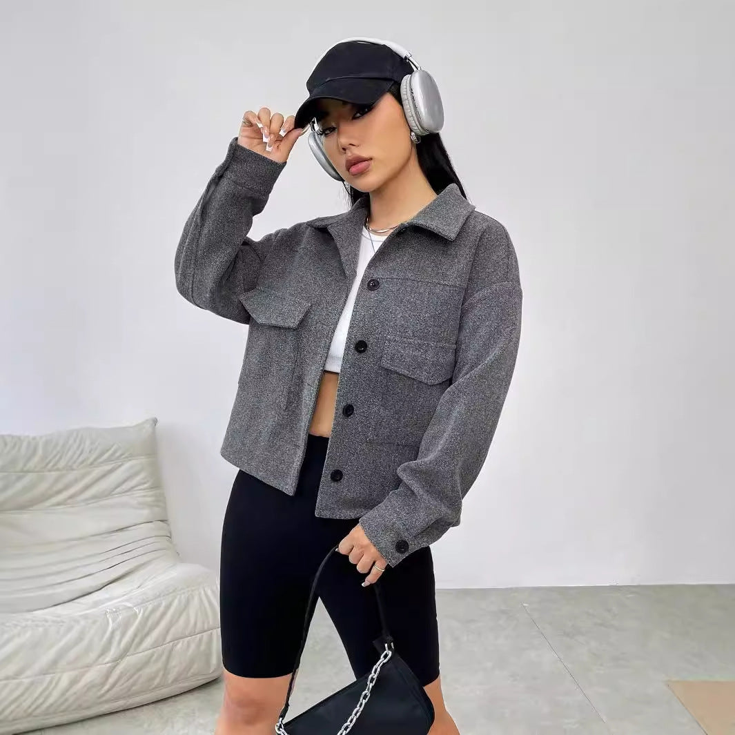 Veste surdimensionnée décontractée pour femmes avec poches pratiques et fermeture à boutons Levoire