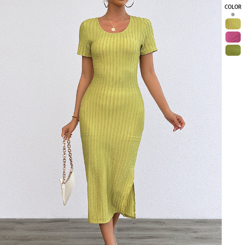 Robe maxi côtelée pour femme avec coupe ajustée et manches courtes Levoire