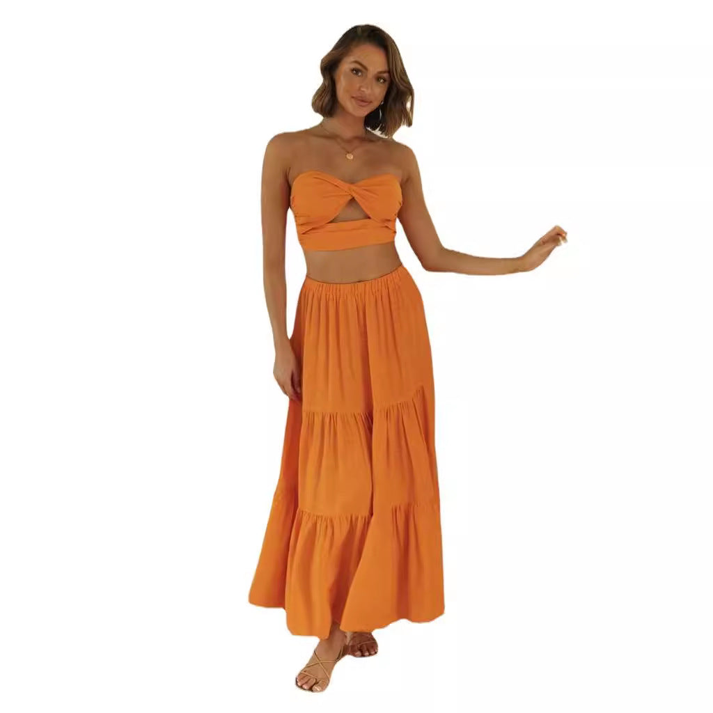 Ensemble Femme Deux Pièces composé d'un Top Court et d'une Jupe Maxi avec Silhouette Aérée Levoire