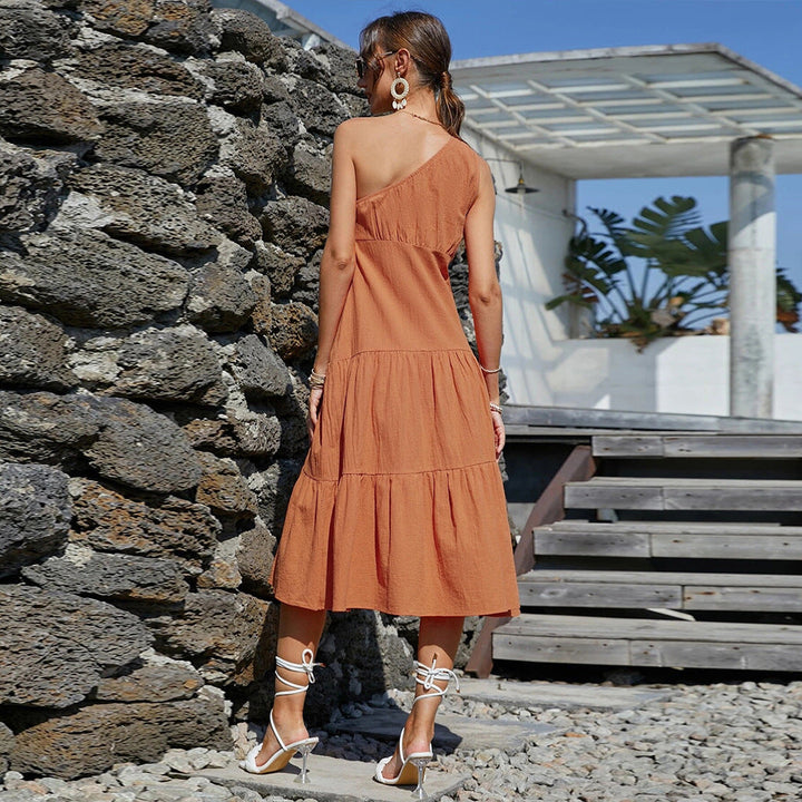 Levoire | Chic Loma Asymétrique Épaule Orange Robe