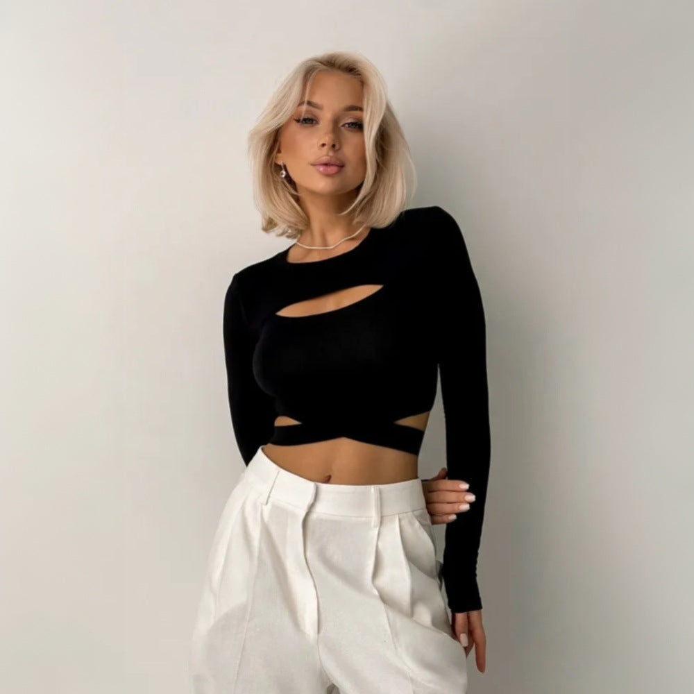 Chemise longue à manches longues pour femmes avec un design innovant à découpes et une taille élastique Levoire
