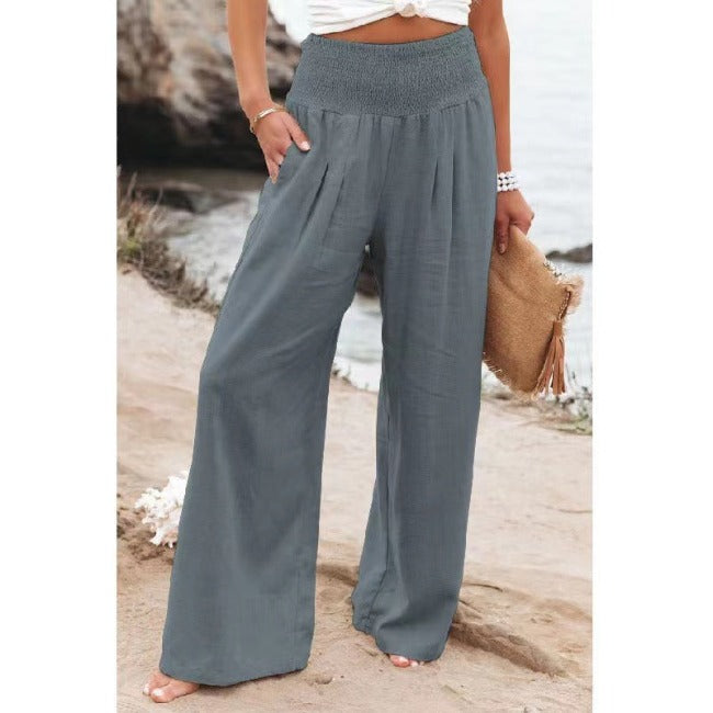 Levoire | Pantalon En Coton-Lin À Taille Haute Gris