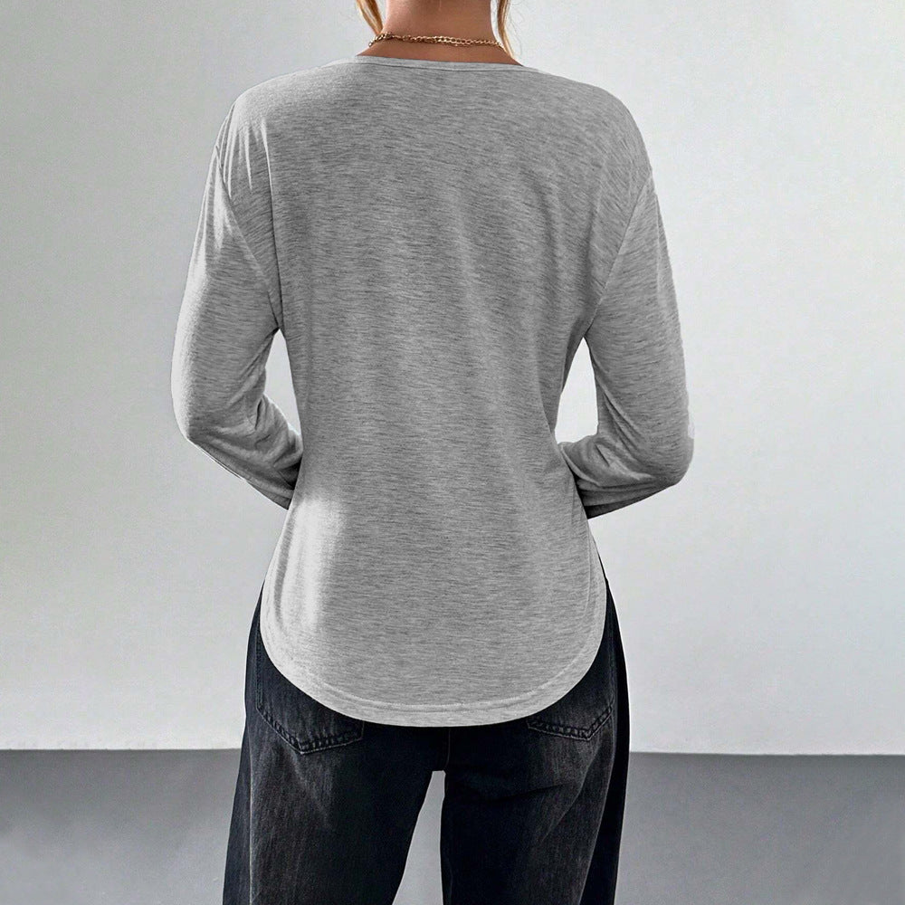 T-shirt à manches longues pour femmes avec subtil V-hals et coupe décontractée Levoire