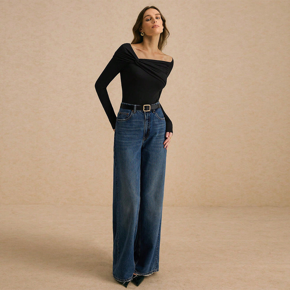 Chemise à manches longues pour femme avec design drapé asymétrique Levoire