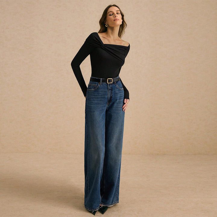 Chemise à manches longues pour femmes avec design drapé asymétrique Levoire