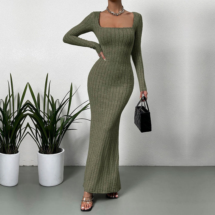 Robe maxi à manches longues pour femmes en design rib élégante Levoire