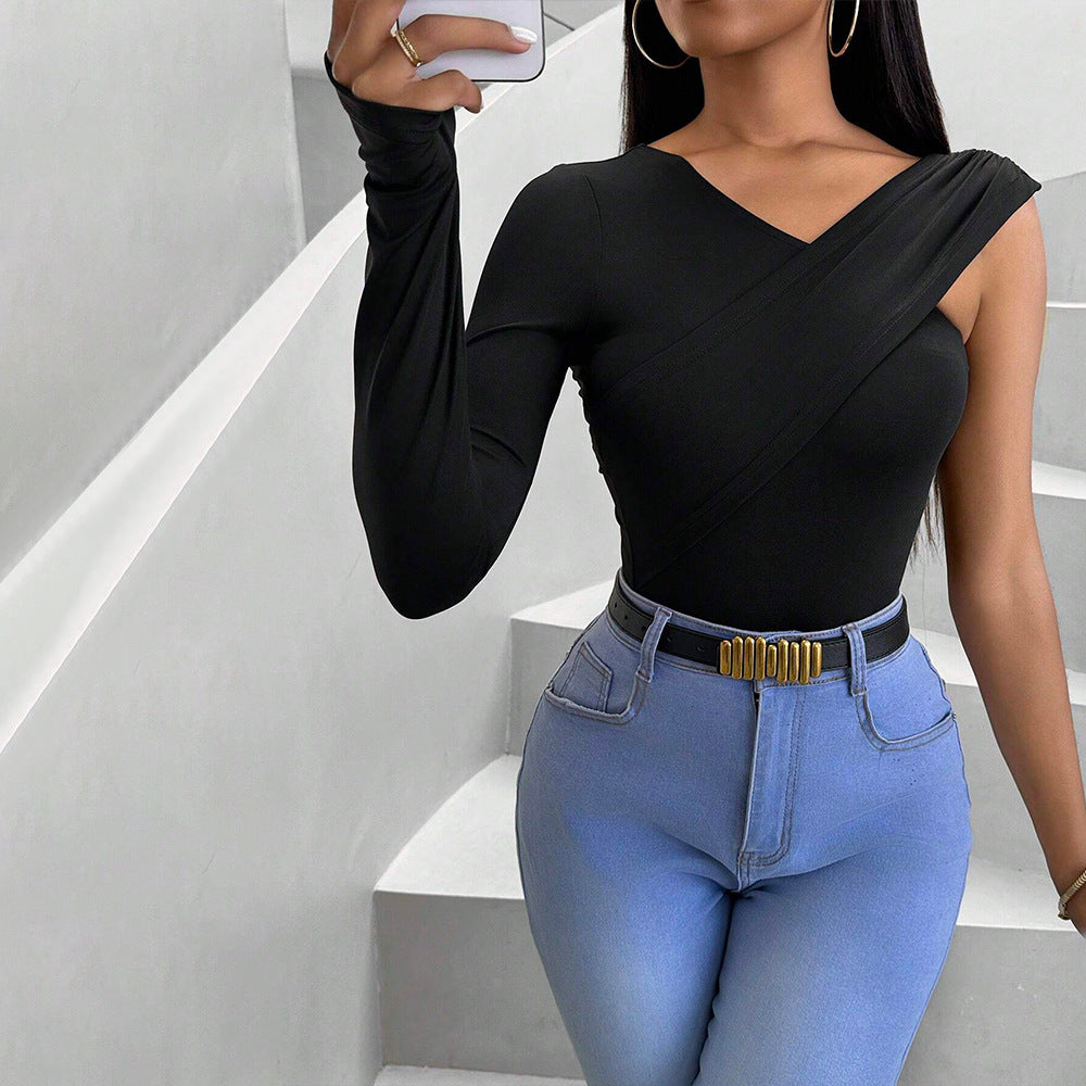 Body à manches longues pour femmes avec coupe asymétrique et design élégant en torsion Levoire