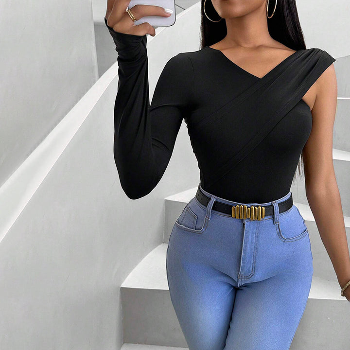 Body à manches longues pour femmes avec coupe asymétrique et design élégant en torsion Levoire