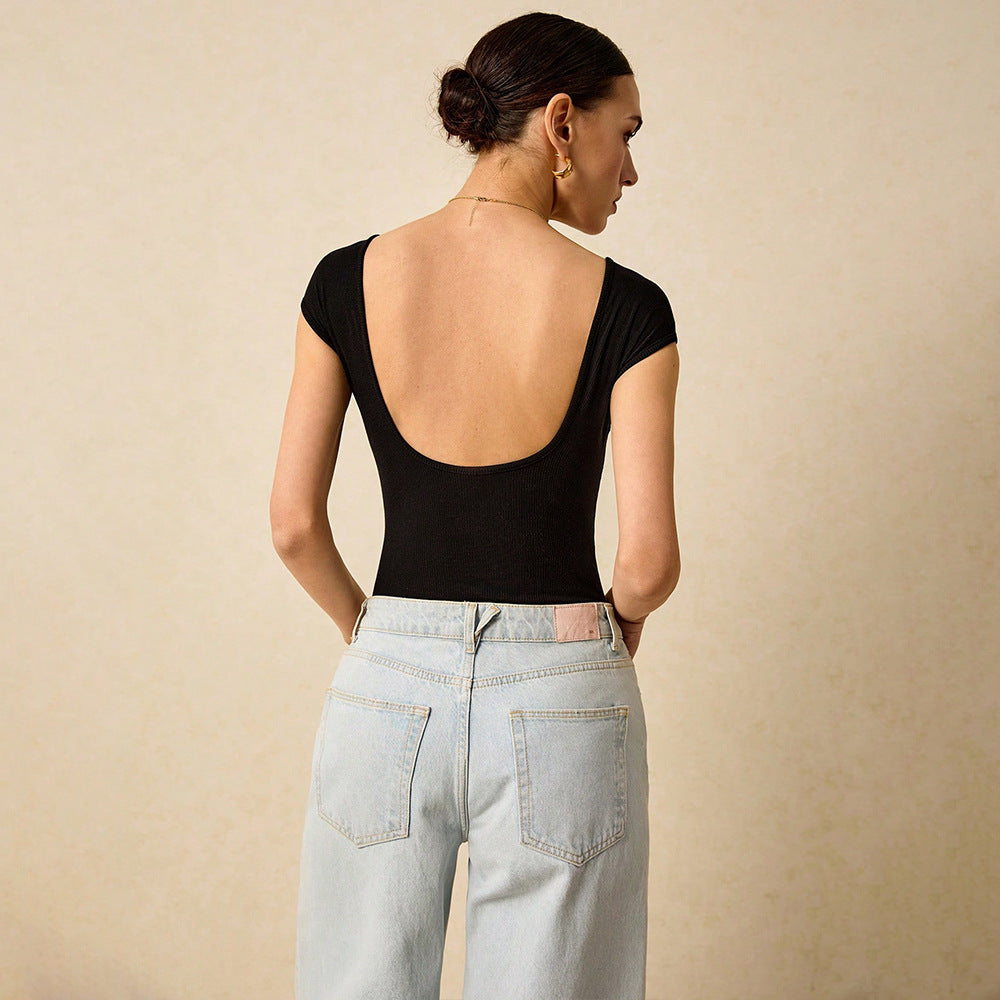 Top ajusté côtelé pour femme avec décolleté carré et manches courtes Levoire