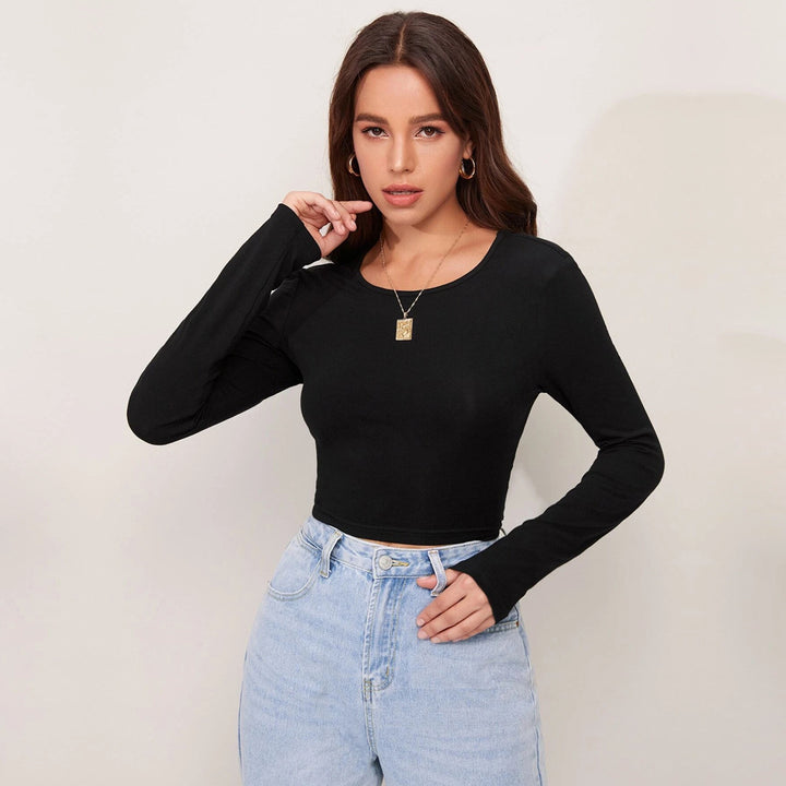 Chemise à manches longues crop pour femmes avec une texture côtelée élégante Levoire