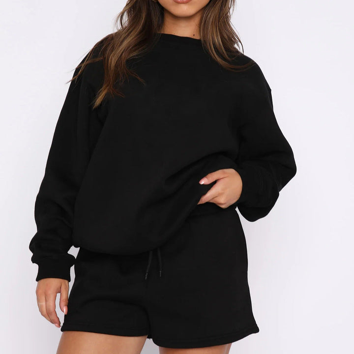 Levoire | Ensemble de sweat à col rond polyvalent et shorts noir