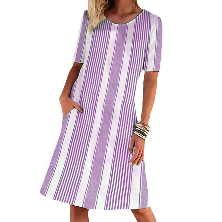 Levoire | Robe d'été rayée décontractée avec décolleté rond et manches courtes