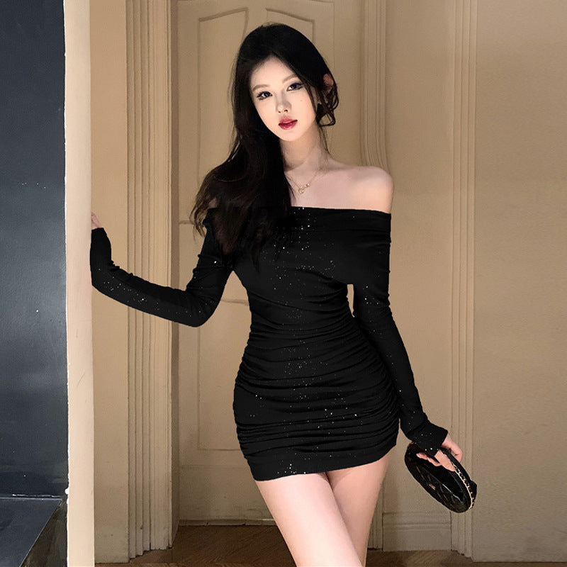 Levoire | Glitter Rippé Célébrité Robe Brillante Noir