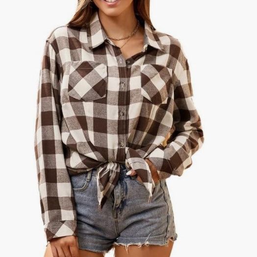 Blouse en flanelle à carreaux pour femme avec détail de nœud Levoire