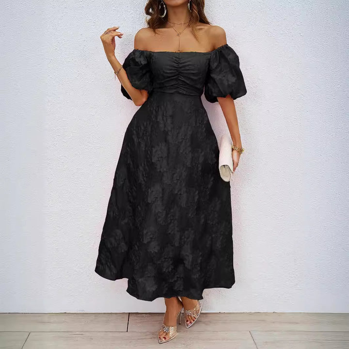 Robe Maxi A-Line pour Femmes avec Manches Bouffantes Volumineuses et Design Floral Levoire