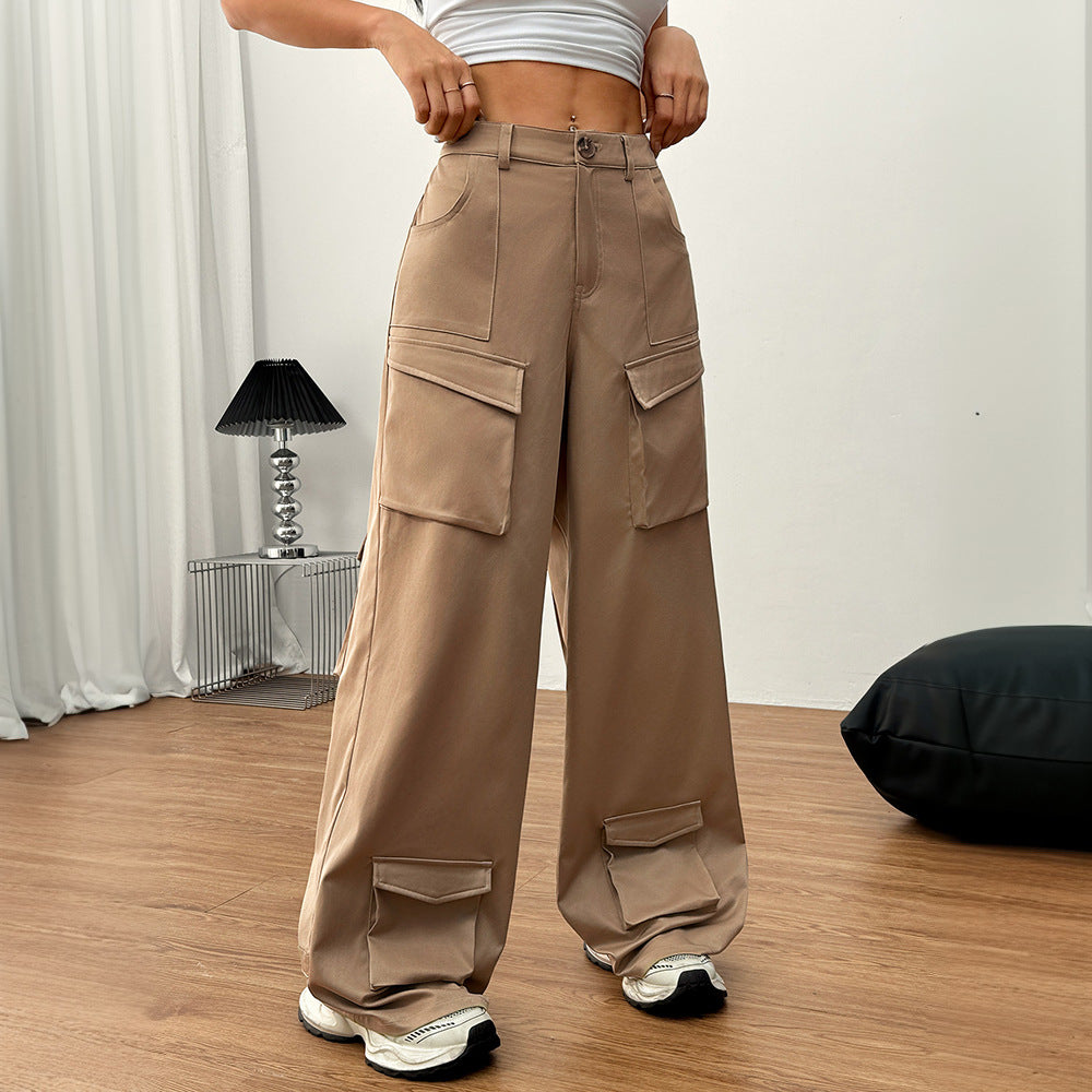 Pantalons cargo larges pour femmes avec poches pratiques et taille élastique Levoire
