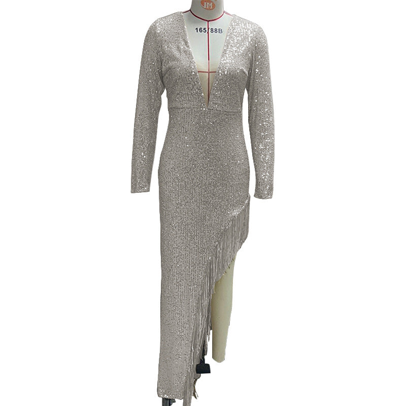 Levoire | Élégant Sexy Robe Asymétrique Abricot Argent