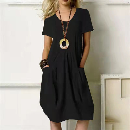 Levoire | Robe Simple Une Couleur Avec Col Rond Décontracté Et Manches Courtes