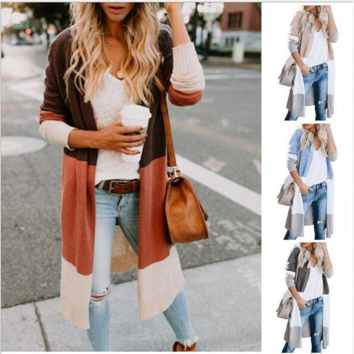 Cardigan en tricot à la mode pour femmes avec des rayures en blocs de couleur Levoire