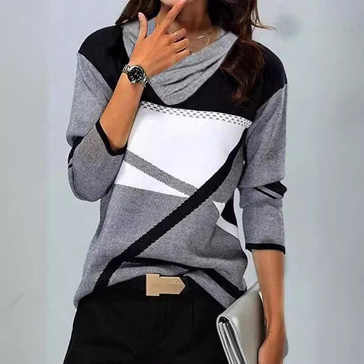 Levoire | T-shirt longue à manches longues plissée imprimée à col en V tendance