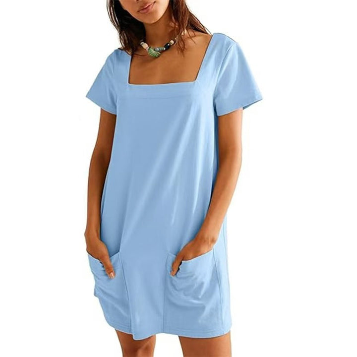 Levoire | Robe fourreau à encolure carrée à manches courtes Bleu ciel