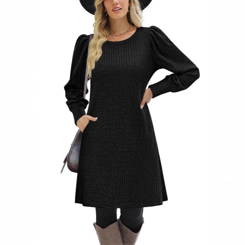 Robe pull femme avec tricot à côtes décontracté et élégantes manches bouffantes Levoire