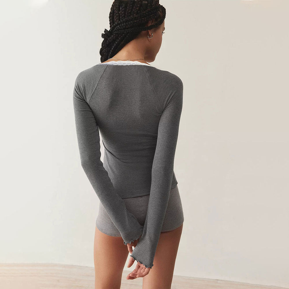 Chemise à manches longues pour femme avec dentelle et patte de boutonnage Levoire