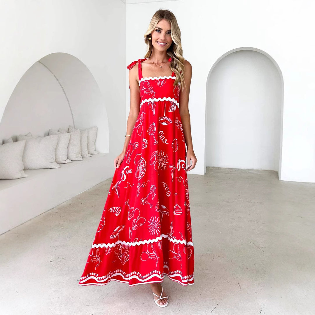 Robe maxi pour femmes avec un design de bretelles ludique et un imprimé élégant Levoire