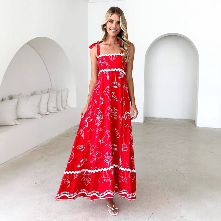 Robe maxi pour femmes avec un design de bretelles ludique et un imprimé élégant Levoire