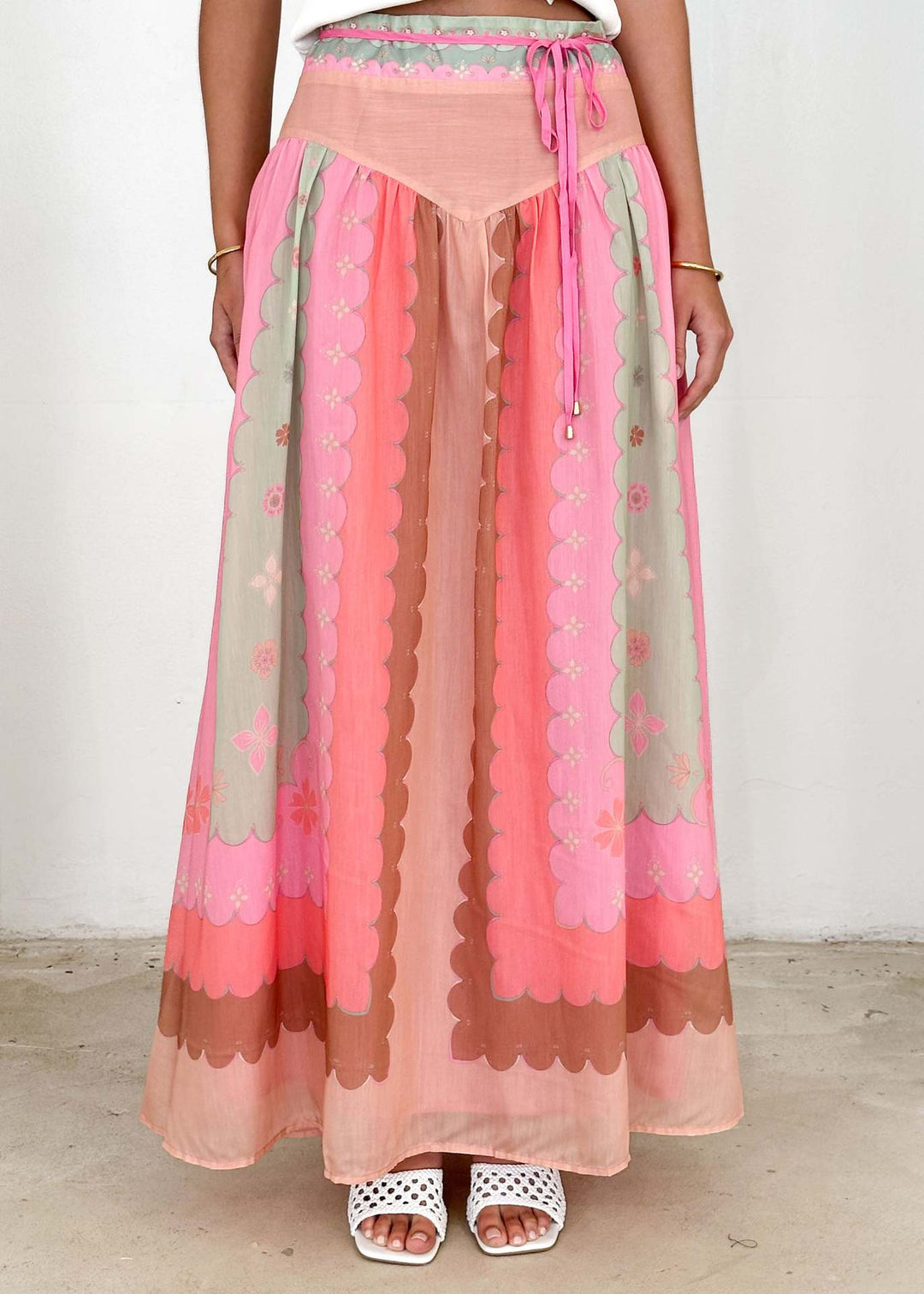 Jupe longue boho pour femme avec design floral et lien à la taille Levoire