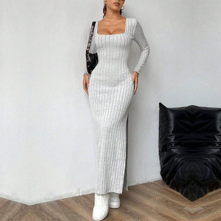 Robe Maxi Femme avec Tricot Côtelé Élégant et Fente Chic Levoire
