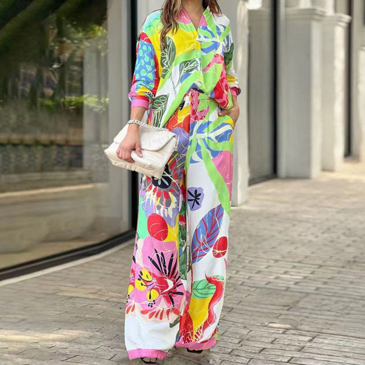 Combinaison élégante pour femmes en deux pièces avec un motif floral coloré et une coupe décontractée Levoire