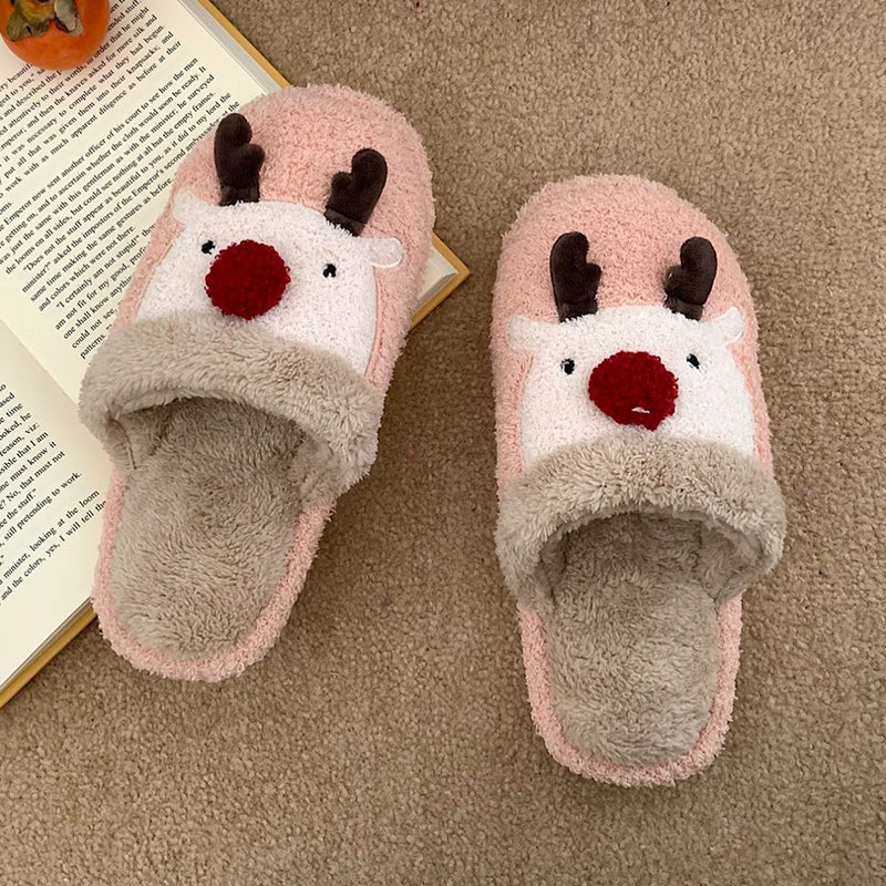 Levoire | Amusant Épais Chaud Chaussons Imprimé Renne Pour Femmes Rosa