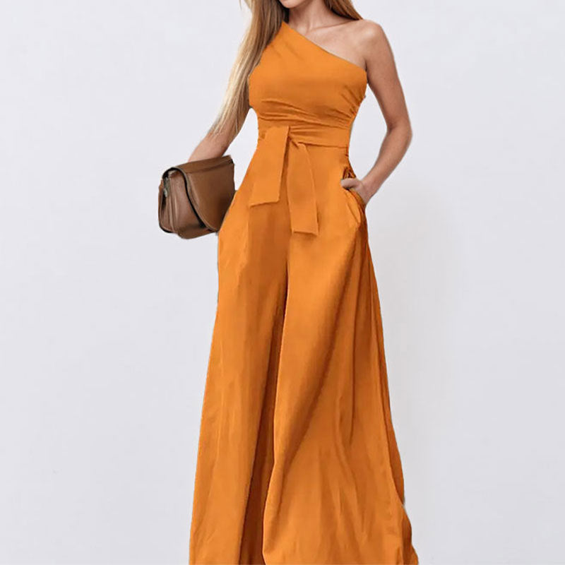 Combinaison élégante pour femme à une épaule avec ceinture à la taille et jambes larges Levoire