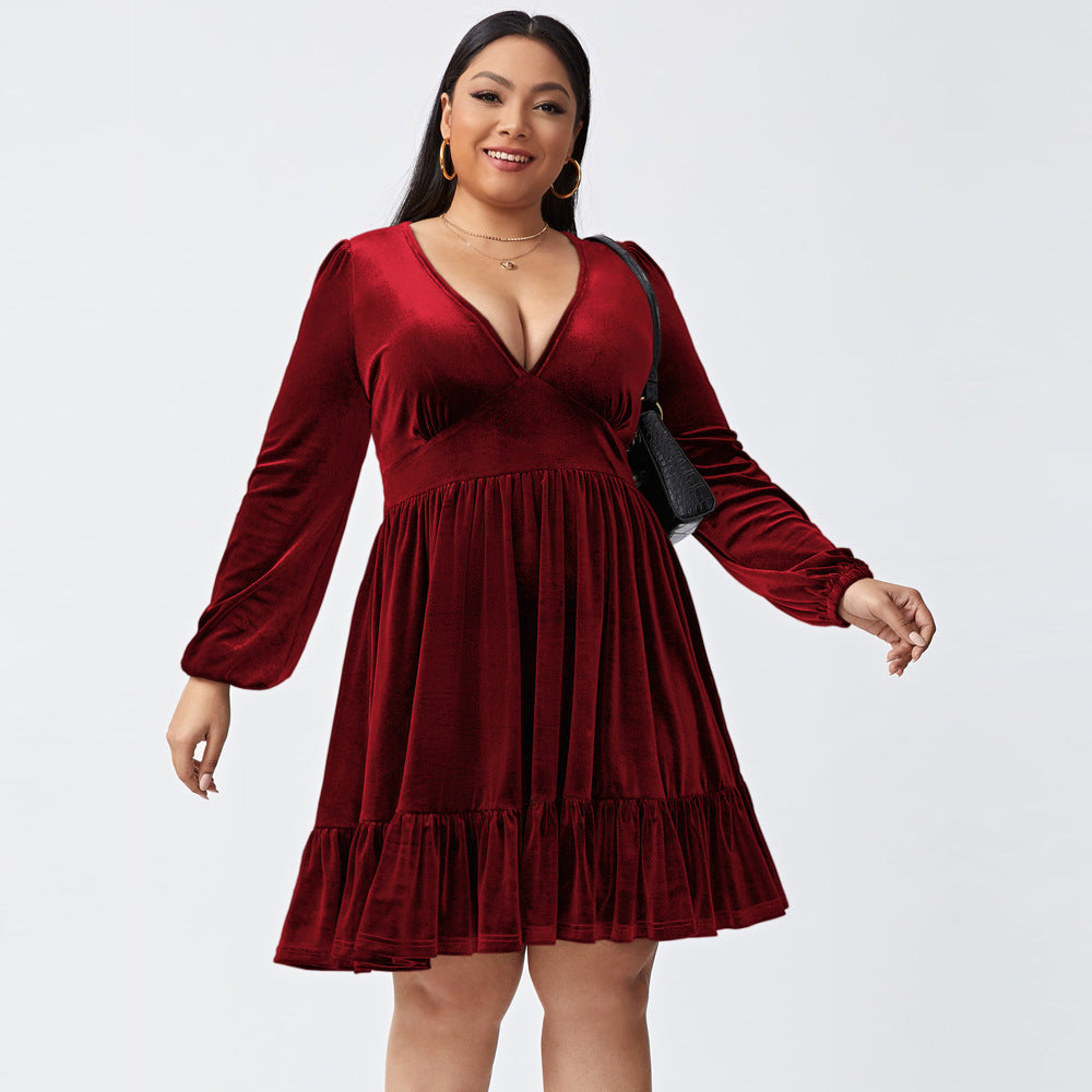 Levoire | Robe en velours Manches longues Robe en velours sexy Rouge vin