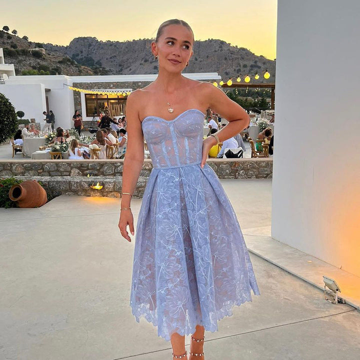 Levoire | Robe De Cocktail Sans Épaules Satin Femme Bleu