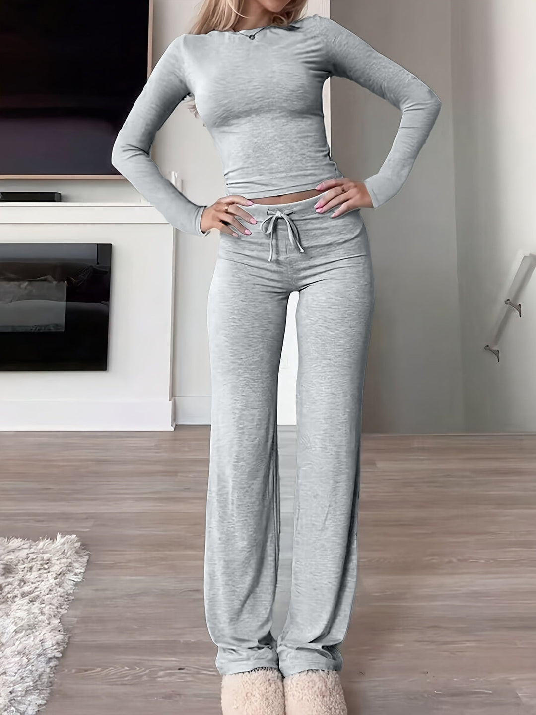 Levoire | Confortable Longue manche-Casual-Accessoire de mode-Duo pièce-Set Gris