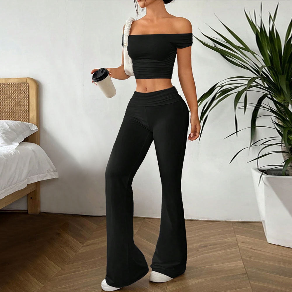 Ensemble top court décontracté pour femmes et pantalon taille haute Levoire