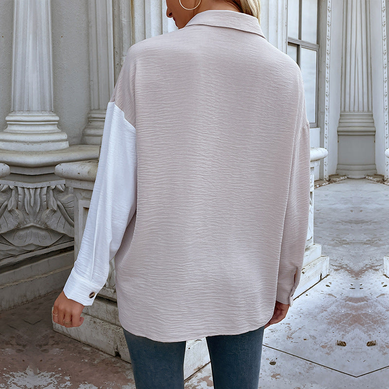 Chemise blouse oversize pour femmes avec deux designs de couleur et détails de boutons à la mode Levoire