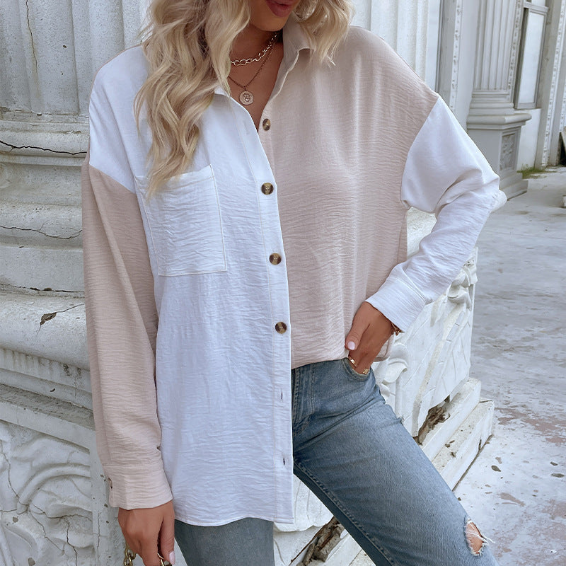 Chemise blouse oversize pour femmes avec deux designs de couleur et détails de boutons à la mode Levoire