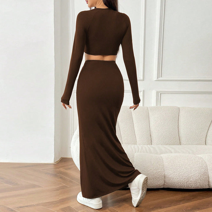 Ensemble de top crop et de jupe maxi à volants pour femmes Levoire