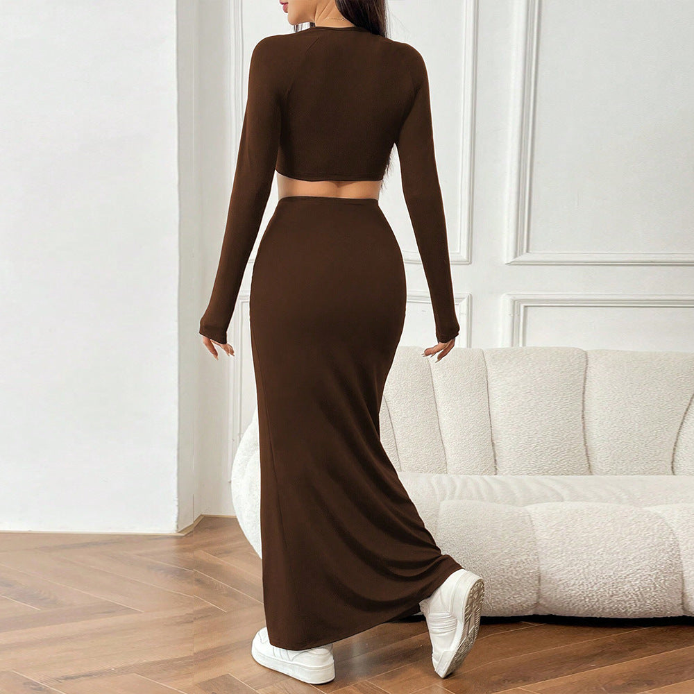Ensemble de tee-shirt court et de jupe maxi à volants pour femmes Levoire