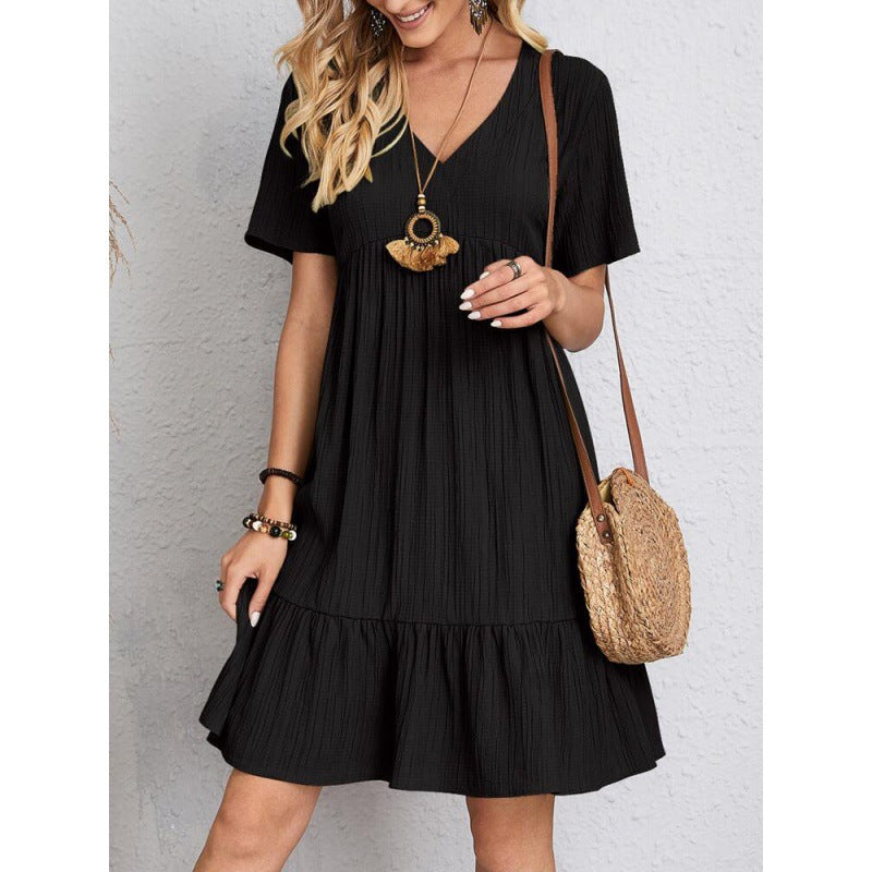 Levoire | Rento Large Robe à Manches Courtes avec Taille Froncée et Tissu Flottant noir