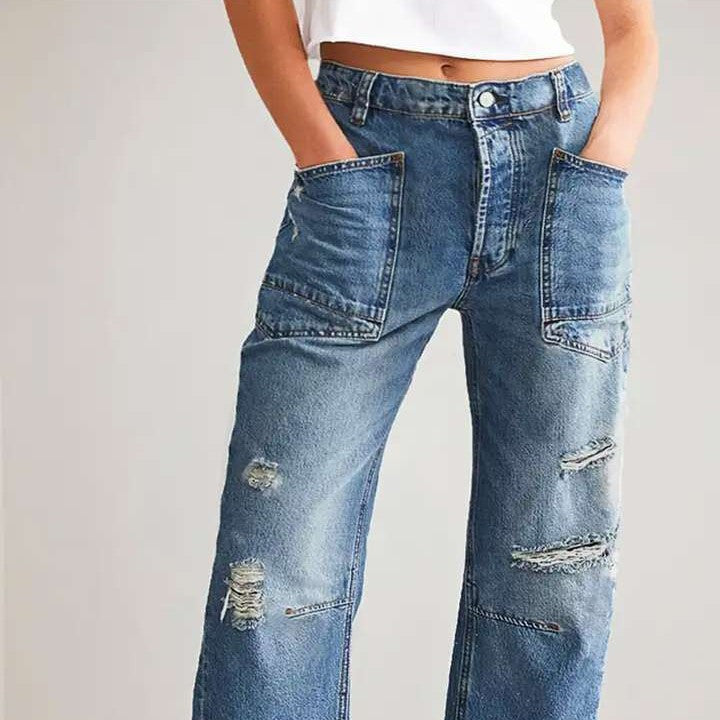 Jeans baggy pour femmes au look vintage avec détails déchirés et poches cargo Levoire