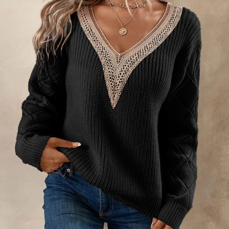 Levoire | Top À Décolleté En V Avec Manchettes En Dentelle Noir